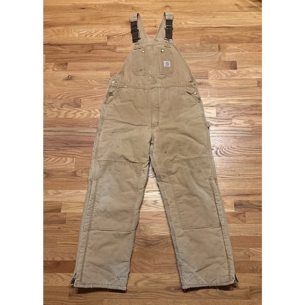 Carhartt Overalls Mens 38x32 Brown Duck Canvas Insulated Quilt Lined Workwear
